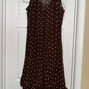 Sandra Darren Brown and White Polka Dot Midi Dress